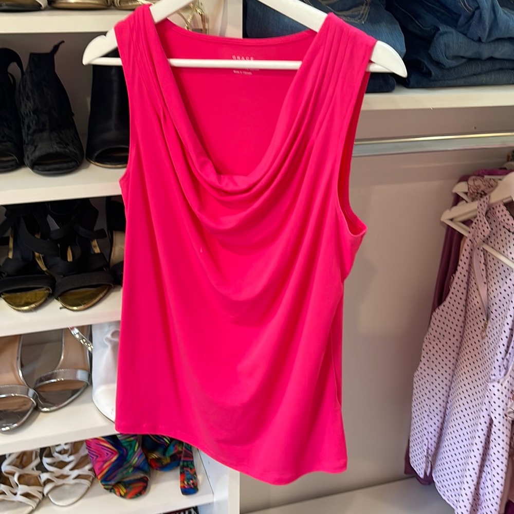 Bright pink cowl neck
